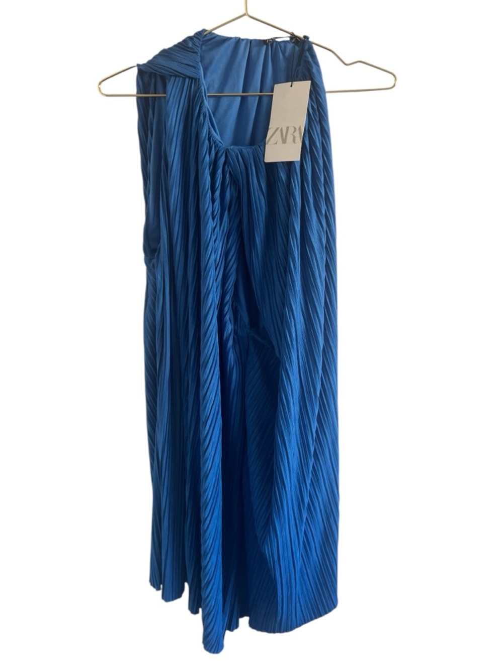 Zara Vibrant Blue Skeeveless Pleated Midi Dress - Picture 3 of 6